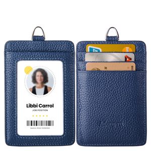 Porte-cartes d'identité en cuir véritable, porte-badge, portefeuille avec emplacements pour cartes, porte-clés pour les voyages d'affaires - Product Image 1