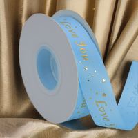 Ruban personnalisé bleu de 25mm Ruban de satin imprimé personnalisé Techniques brodées imprimées pour l'emballage de cadeaux floraux et le mariage