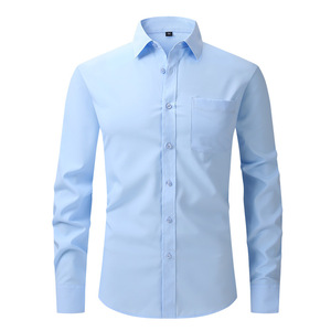 Chemise habillée décontractée extensible à manches longues pour homme, professionnelle, formelle, pour le bureau, en flanelle élastique quadridirectionnelle, pour l'automne - Product Image 2