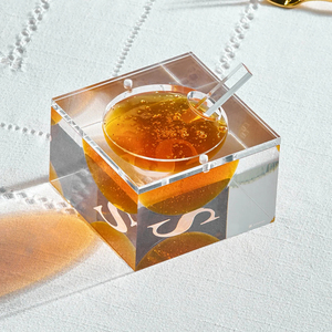 จานน้ำผึ้ง Lucite พร้อมช้อนทองอะคริลิคใส Rosh Hashanah กล่องของขวัญ <span class=keywords><strong>Shana</strong></span> Tova judaica ตกแต่งโต๊ะโถน้ำผึ้ง - Product Image 6