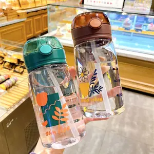 520ml verano nuevos deportes botellas de agua de plástico pajita con asa estudiante deportes taza Ins vaso botella de agua al por mayor