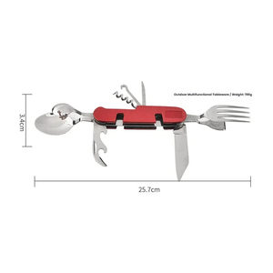 Juego de cubiertos plegables multifuncionales 10 en 1 de acero inoxidable para acampar al aire libre, con cuchillo, tenedor y cuchara, desmontables y ensamblables. - Product Image 3