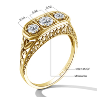 Bague en or 14 carats rempli, entièrement sertie de moissanite, trois pierres, pour femme et jeune fille, cadeau tendance, bijoux fins, vente en gros