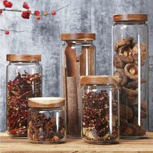 Tarro para especias con tapa de madera, vidrio borosilicato transparente, almacenamiento hermético para té, café, frutas secas, granos, hierbas - Product Image 1