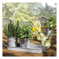Set pot bunga ramuan taman dalam ruangan dengan nampan, pot tanaman ambang jendela logam dengan drainase untuk tanaman luar ruangan atau dalam ruangan, Set/3