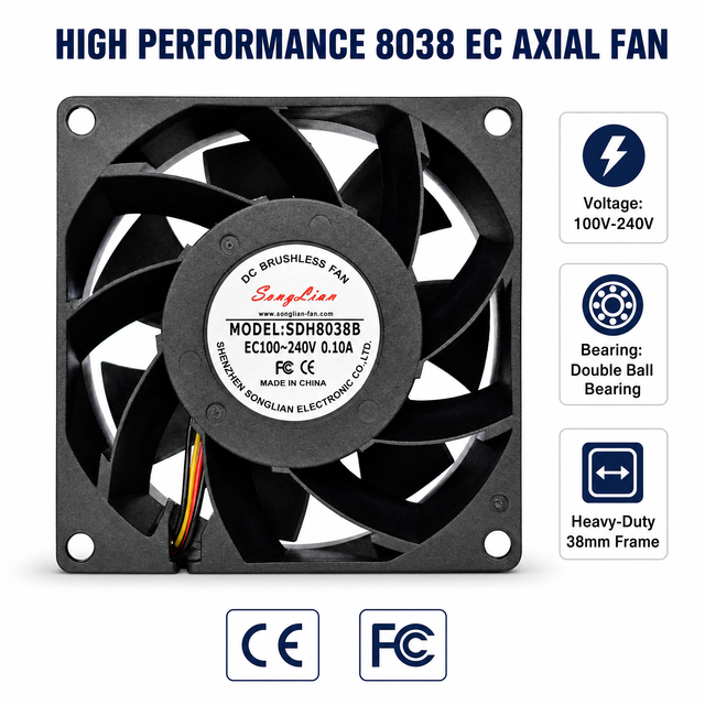 Electric OEM 80x80x38mm EC Axial Cooling Fan with 85-265VAC for Industrial Control Cabinet & VFD Inverter