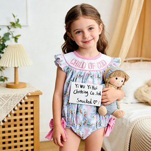 YIHUI Abbigliamento <span class=keywords><strong>per</strong></span> Bambini con Ricamo a Mano, Design Personalizzato, Graziose Tute Estive <span class=keywords><strong>per</strong></span> Neonata con Smock - Product Image 4