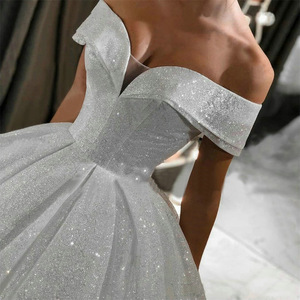 Off Shoulder Wedding Dress Ball Gown Sweetheart Neckline Starry Sky <b>Tulle</b> Radiant Taffeta Ivory <b>White</b> JM329 - Product Image 2