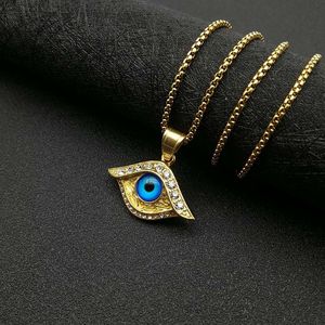 Collier pendentif œil en acier titane plaqué or avec breloque œil bleu pour homme et femme, bijou tendance, pièce de déclaration de mode - Product Image 4