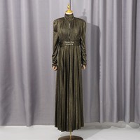 Nouvelle Robe Longue Plissée Élégante Décontractée à Col Semi-Montant et Manches Longues pour Femme Grande Taille – Idéale pour les Soirées
