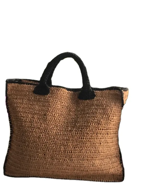 Handmade raffia bag beige and black beach palm tree Raffia Natural Handmade Lined Tassels raffia Clutch Bag