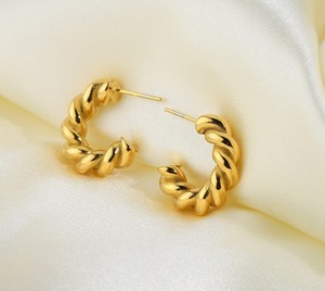 Realme — boucles d'oreilles en forme de dôme torsadé en acier inoxydable, plaqué or 18k, <span class=keywords><strong>Croissant</strong></span>, nouvelle mode pour femmes, cadeau d'anniversaire, <span class=keywords><strong>2022</strong></span> - Product Image 4