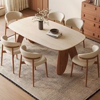 Moderner Französischer Retro Esstisch aus Sinterstein und Holz im Wabi-Sabi-Stil, Langer Esstisch für Zuhause und Restaurant