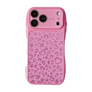 <span class=keywords><strong>Funda</strong></span> de Teléfono de Lujo con Purpurina y Estampado de Leopardo para <span class=keywords><strong>iPhone</strong></span> 17 Pro Max 16 <span class=keywords><strong>13</strong></span>, Estilo Y2K, Rosa Brillante, Borde Ondulado 3D, Película Protectora de Lente Integrada - Product Image 1