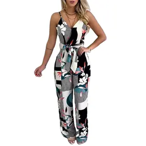 2024 Wholesale Female Formal Printed V-neck Casual Fashional Style Jumpsuit High Quality