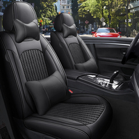Ensemble de housses de siège de voiture universelles 5 places en cuir et soie glacée, protection intégrale pour l'intérieur de la voiture avec dos antidérapant