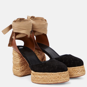 Straw Braided Chunky High Heels Ankle Cross Straps Platform Shoes Open Square Toe Sandals Women Round Toe Suede <b>Pumps</b> - Product Image 5