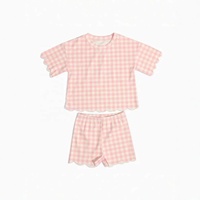 Ensemble de vêtements pour filles à carreaux roses avec logo personnalisé DH ODM, bord festonné, manches courtes, style boutique, faible MOQ pour la mode enfantine au Canada