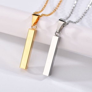 Factory Custom Personalized Stainless Steel Blank <b>Name</b> Gold Plated Classic Link Chain Engravable Vertical Bar <b>Necklace</b> - Product Image 2
