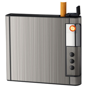Logo personnalisé 20 unités de capacité étui à cigarettes <span class=keywords><strong>automatique</strong></span> en métal vierge avec briquet USB - Product Image 1