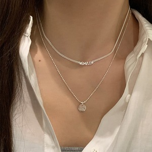 Collier double couche en argent sterling S925 avec pendentif rond lettre pour femme, chaîne minimaliste pour clavicule, bijou cadeau - Product Image 4