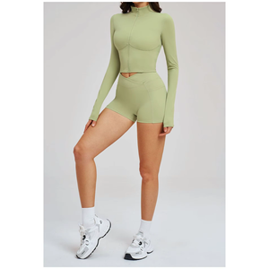 Dropshipping <b>Women</b> Yoga Activewear Set Stand Collar Full Zip <b>Jacket</b> Crossover Waist Butt Lift Leggings Gym Fitness Outfit - Product Image 4