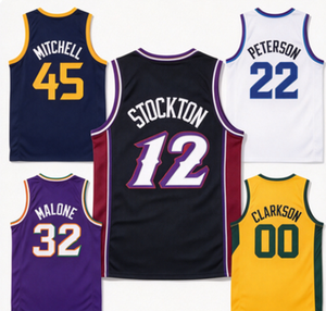Maillot de basket-ball Utah Jazz # 12 Stockton # 45 Mitchell # 22 Peterson # 32 Malone # Collection d'uniformes cousus pour hommes Clarkson 00 - Product Image 1