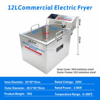 Freidora Eléctrica Comercial Hansu de 12L con Doble Temperatura, Ahorradora de Aceite, Alta Potencia 3500w