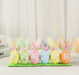 DAMAI Decorative <b>Easter</b> Eggs with Bunny Ears Flowers and Letters - Festive <b>Ornaments</b> with Foam Material for Holiday Atmosphere - Product Image 3