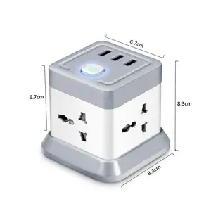 Toma de corriente de 4 salidas con enchufe, regleta con 3 puertos de carga USB, regleta conmutada con enchufe interruptor