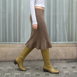 Falda Midi de Punto Estilo Sirena con Encaje y Volantes, Diseño Retro Americano Elegante para Mujer - Product Image 3