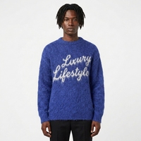 Pull à col rond pour homme avec logo personnalisé OEM, motif floral, tricoté, décontracté, hiver, en mohair, anti-boulochage, séchage rapide