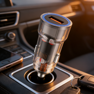 Mini chargeur de voiture USB C compact, adaptateur allume-cigare double port QC3.0 Type C transparent - Product Image 1