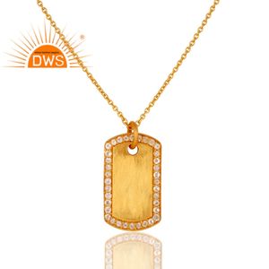 Pave Set White Topaz Pendant Necklace 18k Gold Plated Jewelry Manufacturer New Handmade Sterling Silver Necklace - Product Image 2