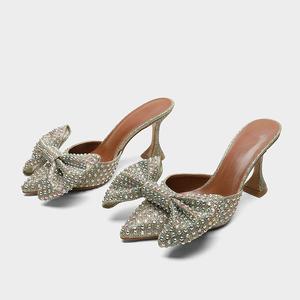 2024 Women High Heel Bowknot <strong>Slippers</strong> <strong>Ladies</strong> Rhinestone Sequins Fashion <strong>Slippers</strong> <strong>Mules</strong> - Product Image 3