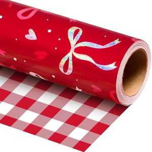 Papel de Regalo de Cumpleaños Reversible Rosa con Diseño Holográfico Láser de Corazones y Cuadros para Manualidades Diarias y San Valentín - Product Image 3