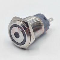 Interruptor de Botón Pulsador Momentáneo de Acero Inoxidable de 19mm 22mm con Cabeza Alta, Impermeable y Antipolvo, 1NO+1NC, con Indicador LED Sin Polaridad