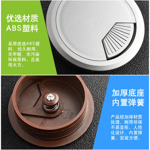 Cache-câble rond en plastique ABS 50 mm, moderne et simple, pour bureau, ordinateur, armoire, avec mécanisme à ressort - Product Image 1
