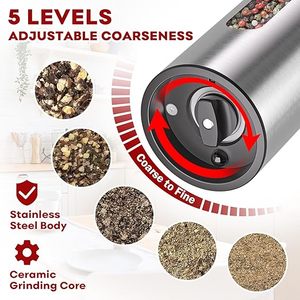 Moulins à sel et à poivre en acier inoxydable, rechargeables par USB, ensemble de moulins électriques automatiques, lavables à la main, pour épices - Product Image 5