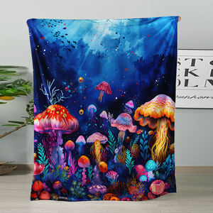 Manta Trippy con estampado de setas, forro polar psicodélico o Sherpa, manta de diseño suave inspirada en alucinógenos - Product Image 4