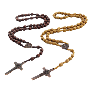 Chapelet en bois d'olivier, collier catholique avec eau bénite de la rivière de Jordanie, métal - Product Image 3