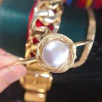 Bracelet fait main en perles de baroque en forme de bouton, perles d'eau douce naturelles blanches de 12 à 13 mm, plaqué or 18 carats, bracelet AAAA