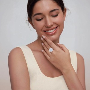 Bague de fiançailles en argent <span class=keywords><strong>sterling</strong></span> 925 avec halo de zircon cubique ovale, style vintage floral, pour femmes - Product Image 6