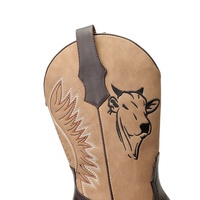 Bottes de cowgirl western avec broderie de taureau, bottes mi-mollet bicolores en PU avec bout carré/pointu, talon épais, confort et style.