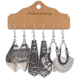 Vintage Geometric Alloy <b>Hoop</b> Earrings Antique <b>Silver</b> Plated Women's Party Fashion Jewelry Set - Product Image 5