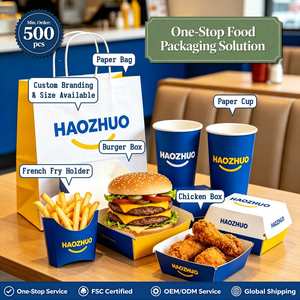 Custom Printed Burger <b>Box</b> French Fry Holder Coffee <b>Cup</b> Chicken <b>Box</b> Paper Bag One-stop Takeaway Fast Food Packaging Solution - Product Image 3