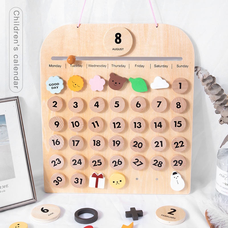 2021 new wooden calendar calendar adjustable calendar children's room home decoration ornaments early education toys