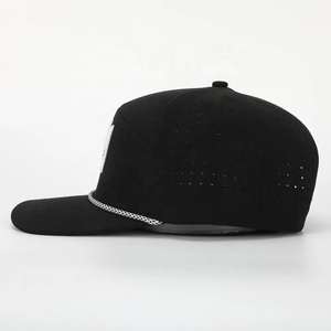 Custom Embroidery Logo <b>Waterproof</b> Unisex Polyester 6 Panel High Quality Sport Hat Black Laser Cut Hole Rope Baseball <b>Cap</b> - Product Image 3