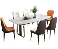 Ensemble Table à Manger Hanyee en Marbre Acier Inoxydable Simple Moderne Meuble Maison Minimaliste Gain de Place Or Métal Acier Stable