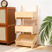 Mini panier de rangement multicouche en bois massif sculpté pour maison de poupée, bac d'organisation, accessoires de décoration pour maison de poupée